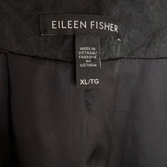 Eileen Fisher Black Open Front 3/4 Sleeve Crinkle Shiny Jacket, XL - Picture 6 of 7